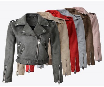 Women Short Faux Suede Leather Jacket, Zipper Biker Coat for Women, Spring 2019 Fashion, Biker Jackets, Drop Ship
