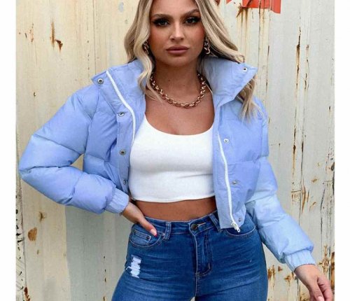 New Crop Bubble Puffer Winter Jacket Coats Faux Patent Leather Warm Long Sleeve Women Outerwear Zipper Casual Solid Parkas