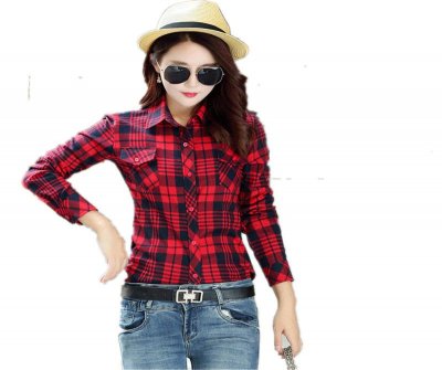 Girl College Style long sleeve Cotton checkered shirts Blouse British Womens Casual plaid shirt clothes for Female