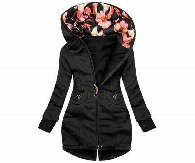 Zipper Up Jackets Women Jacket Fashion Floral Print Jacket Zipper Vintage Clothes Pocket Sweatshirt Full Sleeve Outwear Top