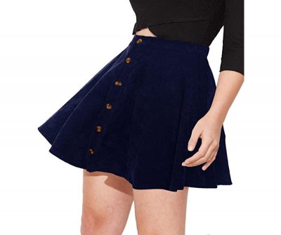 Women's Button Up Flare A-Line Corduroy Skater Cord Short Skirt
