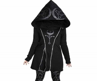 Autumn Winter Women Jackets Harajuku Punk Gothic Girls Black Hoodies Hooded Coat Double Zipper Outerwear Casaco Feminino